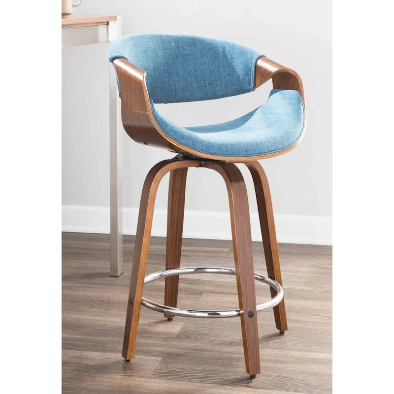 24 Fixed-Height Counter Stools with Bent Wood Legs & Round Footrest (Set of 2)