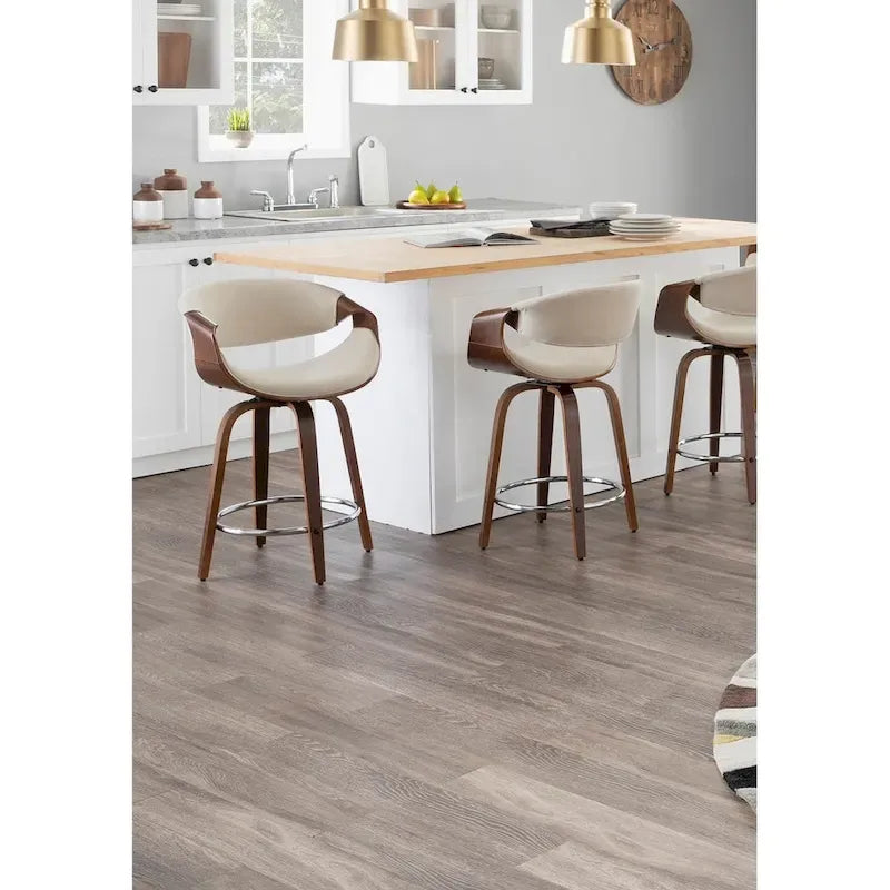 24 Fixed-Height Counter Stools with Bent Wood Legs & Round Footrest (Set of 2)