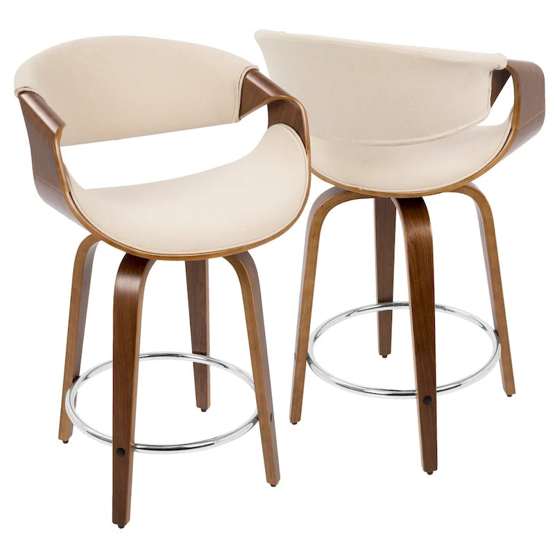 24 Fixed-Height Counter Stools with Bent Wood Legs & Round Footrest (Set of 2)