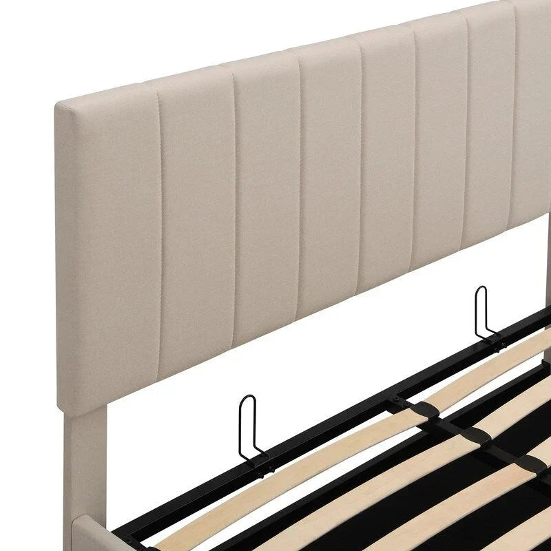 Queen Size Linen Upholstered Platform Bed with Lift Up Storage System