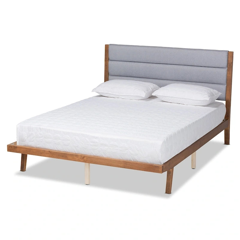 Transitional Fabric Upholstered Wood Platform Bed-Light Grey