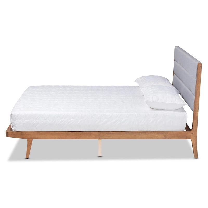 Transitional Fabric Upholstered Wood Platform Bed-Light Grey