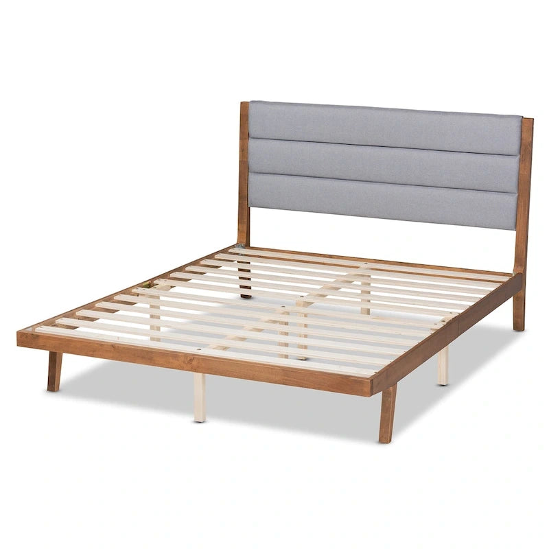 Transitional Fabric Upholstered Wood Platform Bed-Light Grey