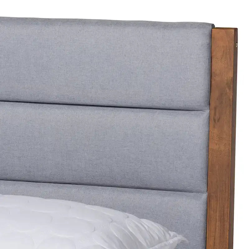Transitional Fabric Upholstered Wood Platform Bed-Light Grey