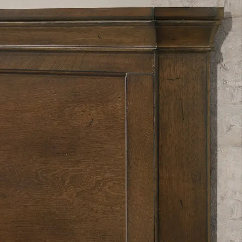 Traditional Wood Panel Bed, Antique Walnut Finish