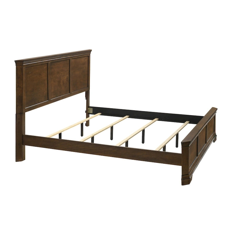 Traditional Wood Panel Bed, Antique Walnut Finish
