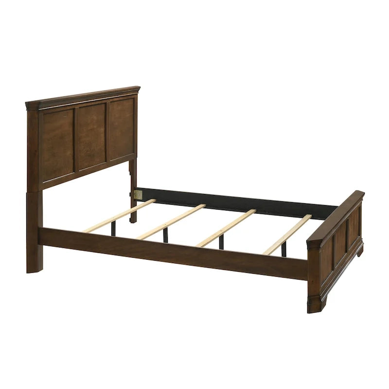 Traditional Wood Panel Bed, Antique Walnut Finish