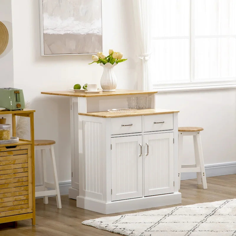 HOMCOM Buffet Cabinet with Storage, Kitchen Sideboard with 2-Layer Wood Countertop, Adjustable Shelves, and Drawers