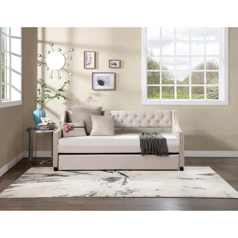 Daybed with Trundle Upholstered Tufted Sofa Bed,full Size