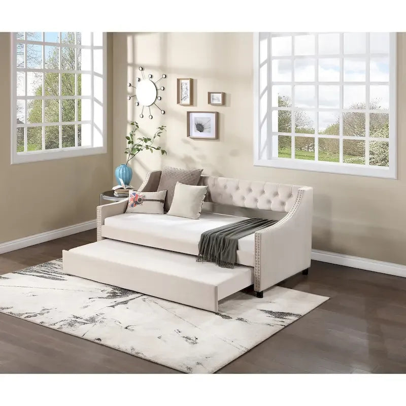 Daybed with Trundle Upholstered Tufted Sofa Bed,full Size