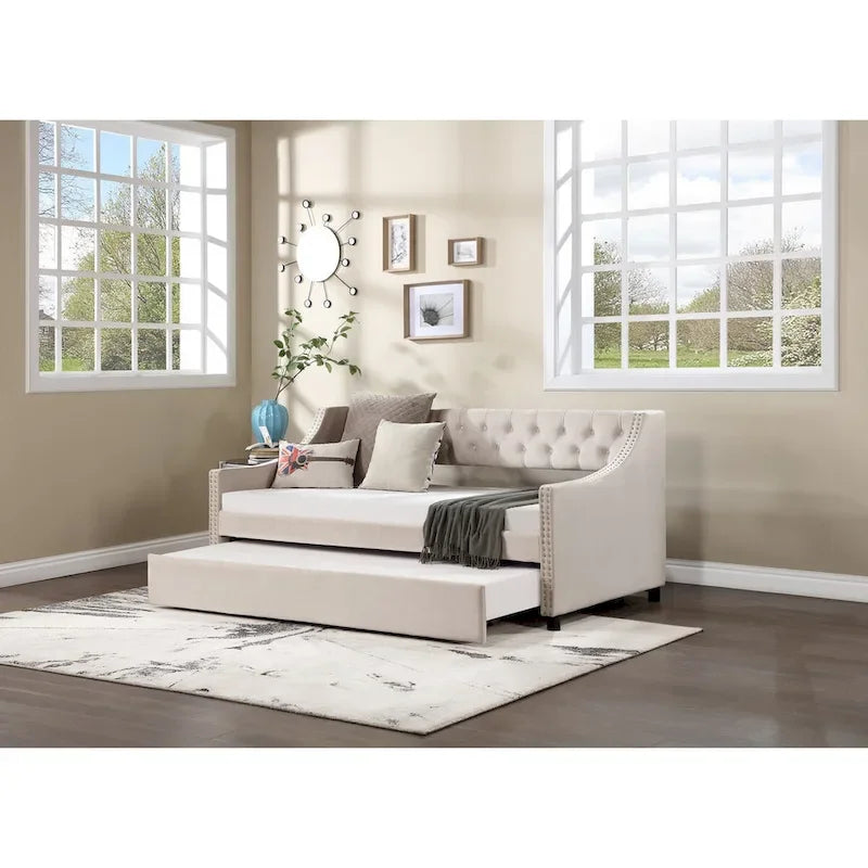 Daybed with Trundle Upholstered Tufted Sofa Bed,full Size