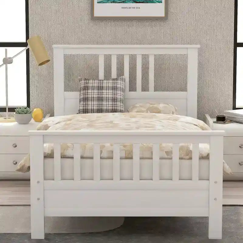 Wood Platform Bed with Headboard & Footboard, No Box Spring Needed