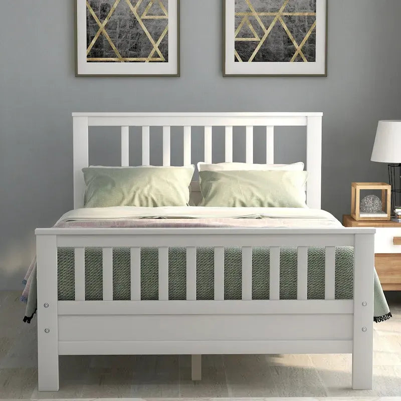 Wood Platform Bed with Headboard & Footboard, No Box Spring Needed