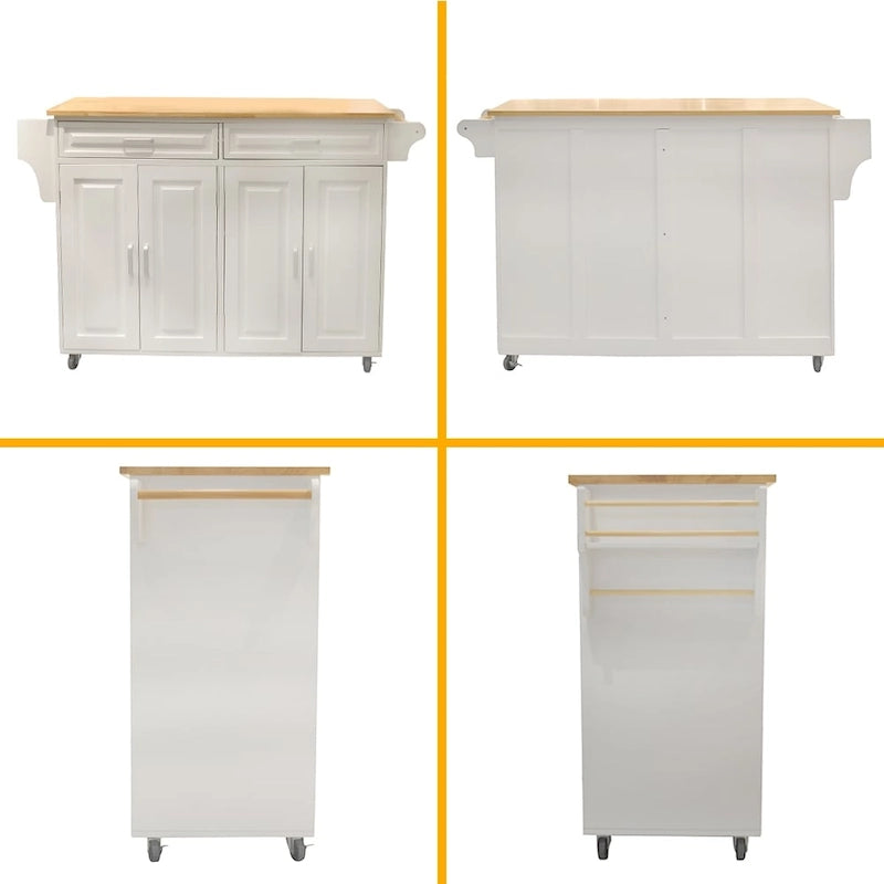 Rolling Kitchen Island Cart with Solid Wood Top