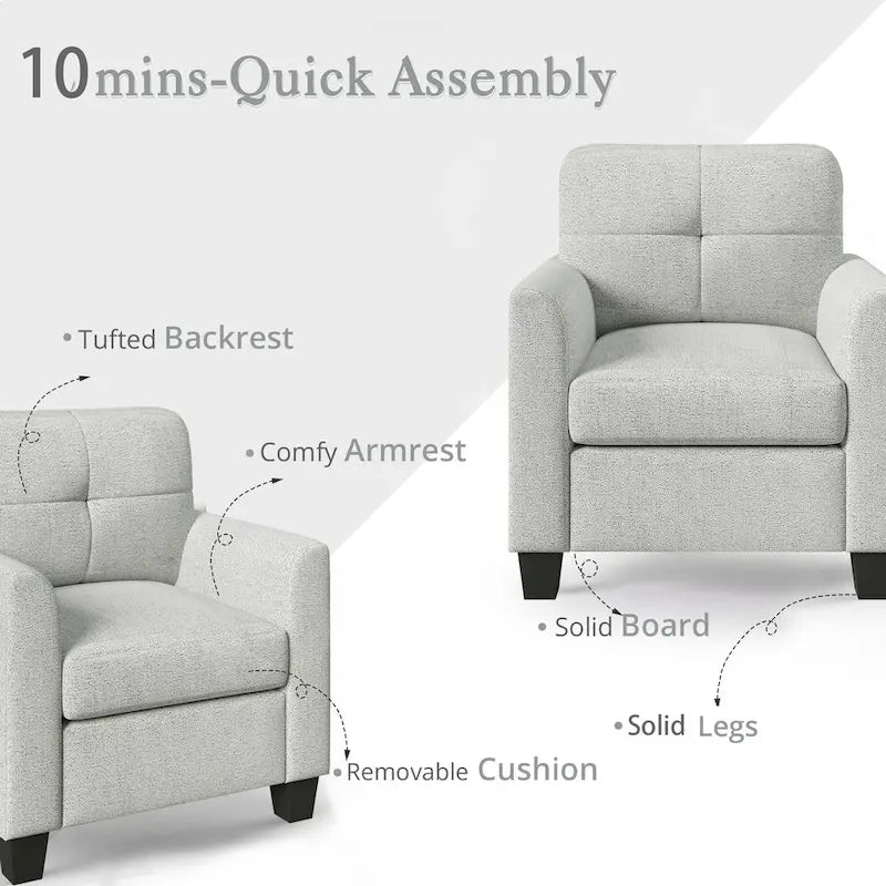 Mid-Century Upholstered Accent Chair Single Sofa with Armrest - 32.5Lx28.9Wx36.2H