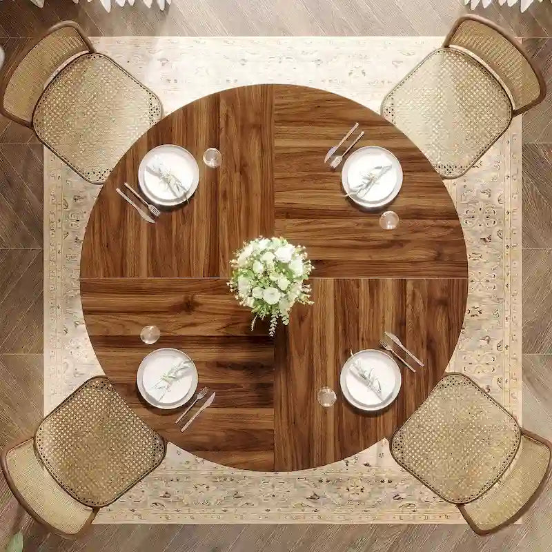 47 Round Dining Table for 4-6 with Sturdy Metal Base for Dining Room