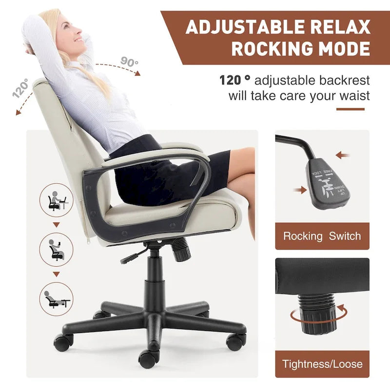 Office Desk Chair with Padded Armrests PU Leather Home Office Chair