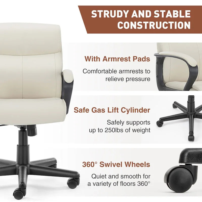 Office Desk Chair with Padded Armrests PU Leather Home Office Chair