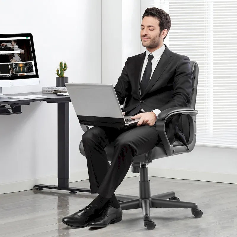 Office Desk Chair with Padded Armrests PU Leather Home Office Chair