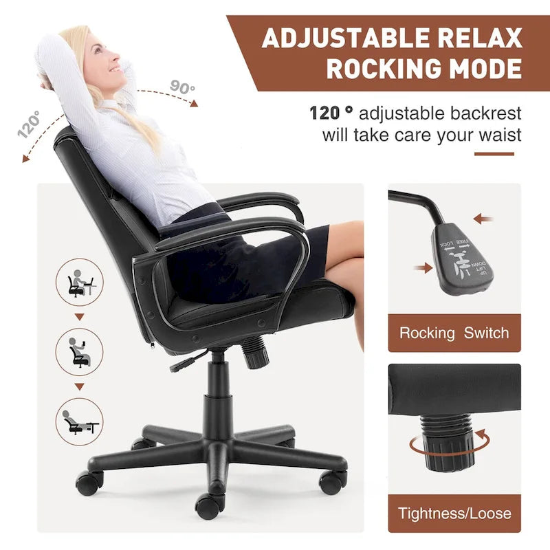 Office Desk Chair with Padded Armrests PU Leather Home Office Chair