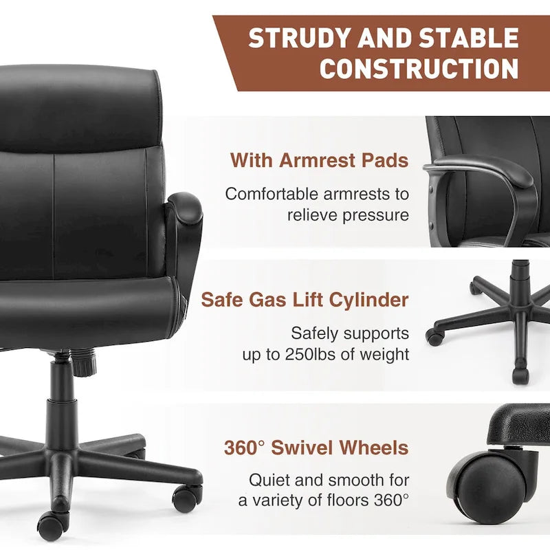 Office Desk Chair with Padded Armrests PU Leather Home Office Chair