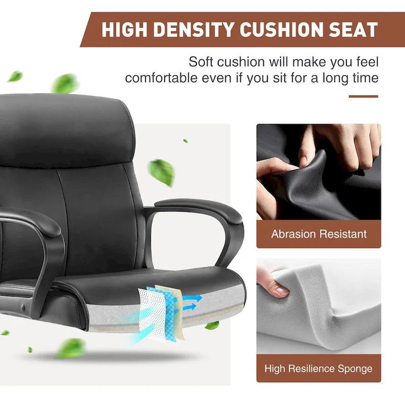 Office Desk Chair with Padded Armrests PU Leather Home Office Chair