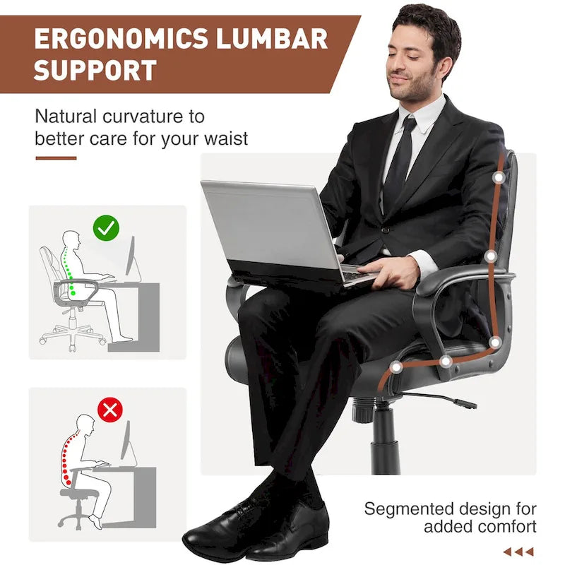 Office Desk Chair with Padded Armrests PU Leather Home Office Chair