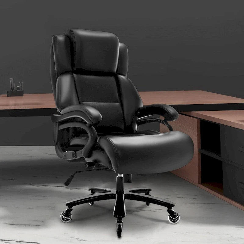 Black Adjustable Lumbar Support Metal Base High Back Office Chair with Wheels