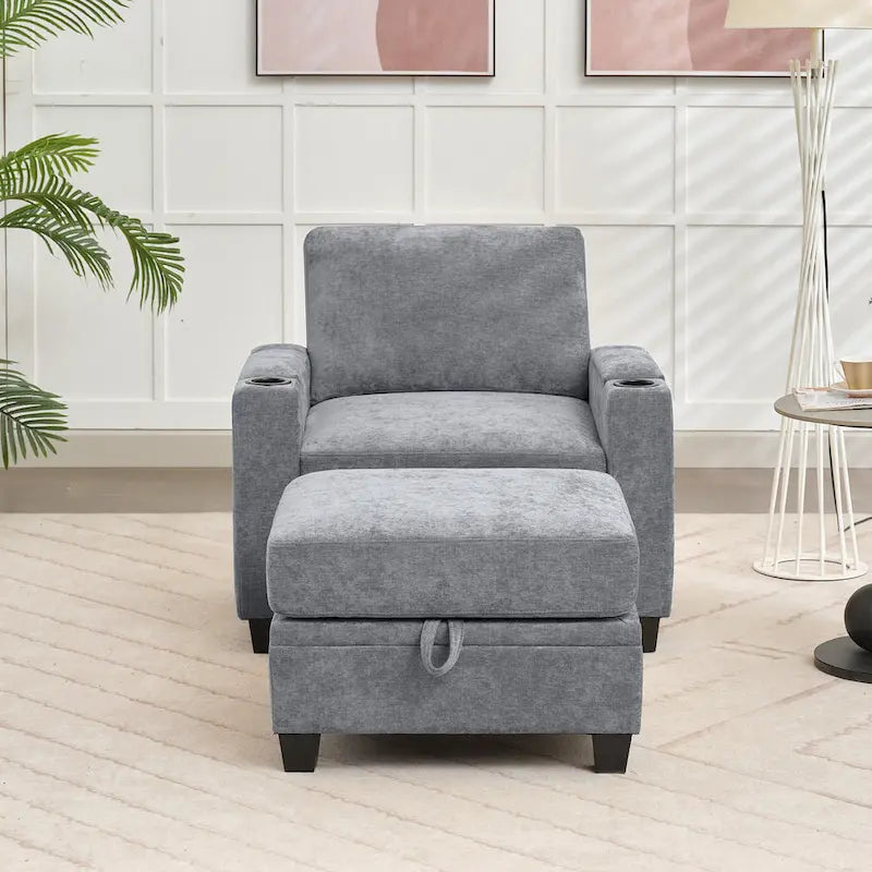 Chenille Storage Single Sofa with a Removable Ottoman