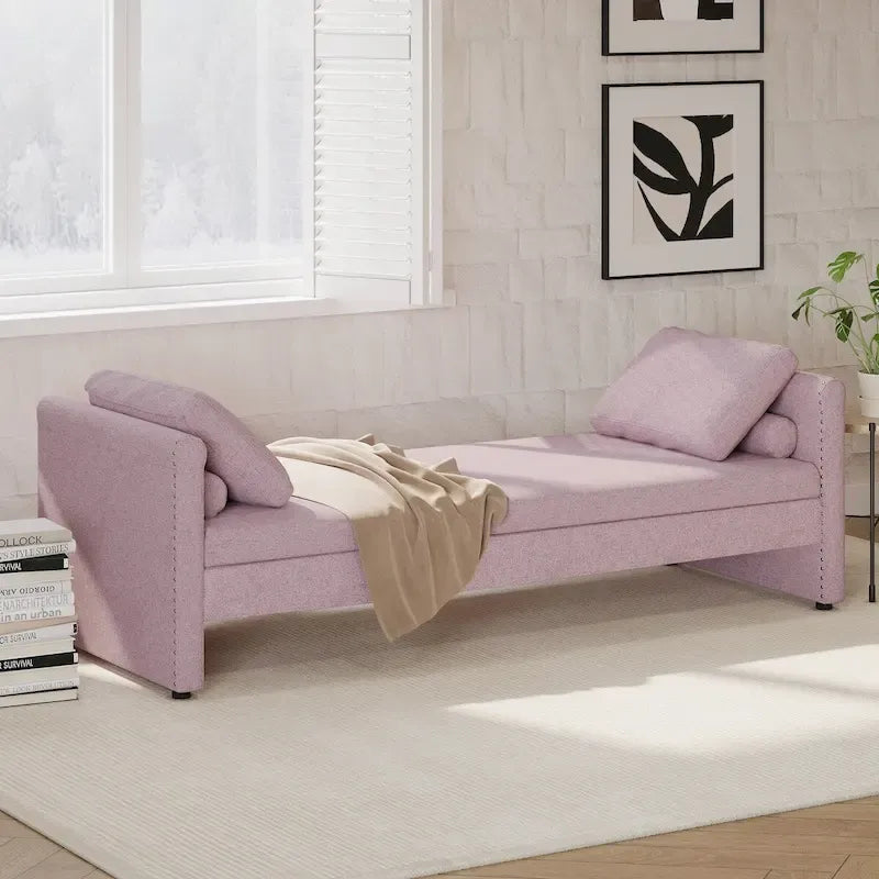 Modern Upholstered Chaise Lounger Daybed with Pillows Small Single Daybed,No Mattress Needed,Linen Fabric