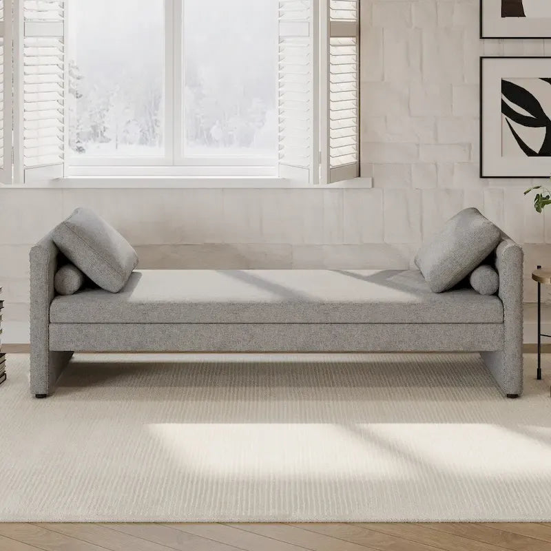 Modern Upholstered Chaise Lounger Daybed with Pillows Small Single Daybed,No Mattress Needed,Linen Fabric